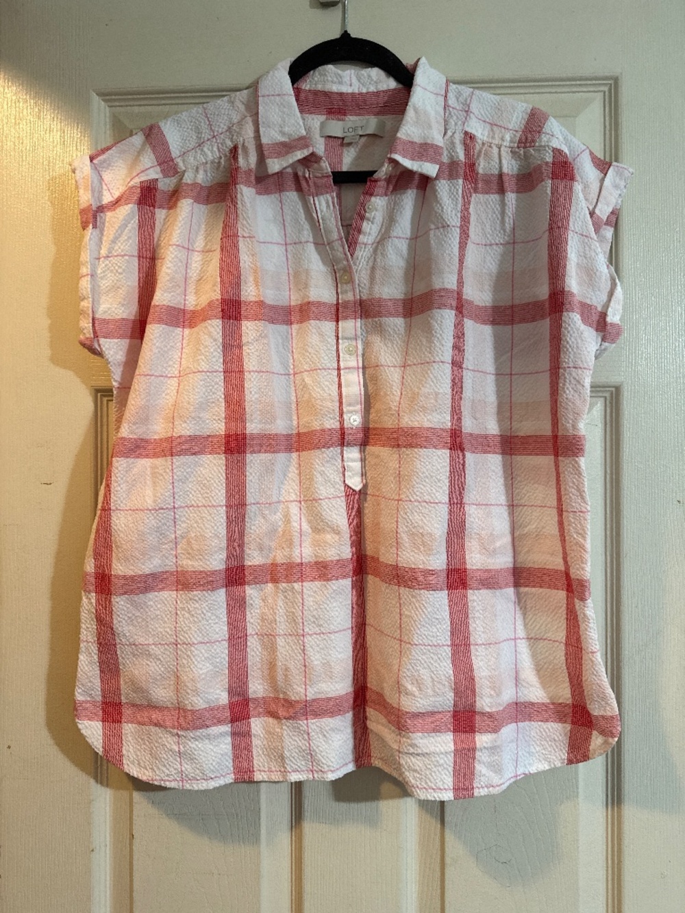 Loft plaid cap sleeve blouse